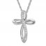 Diamond Cross Necklace 1/10 ct tw Round-cut 10K White Gold