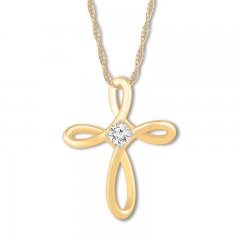 Lab-Created White Sapphire Cross Necklace 10K Yellow Gold