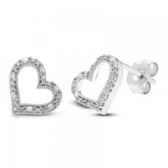 Neil Lane Diamond Heart Earrings 1/8 ct tw Round/Baguette 10K White Gold