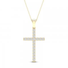 Diamond Cross Necklace 1/2 ct tw Round-Cut 10K Yellow Gold 18"