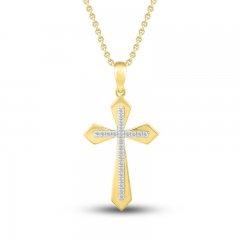 Diamond Cross Necklace 1/10 ct tw Round-cut 10K Yellow Gold 18"