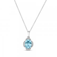 Le Vian Diamond & Aquamarine Necklace 1/10 ct tw 14K Vanilla Gold 18"