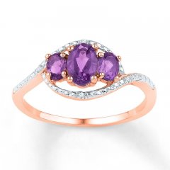 Amethyst Ring Diamond Accents 10K Rose Gold