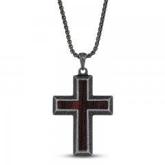 Men's Cross Necklace Black Ion Plating Stainless Steel 24"