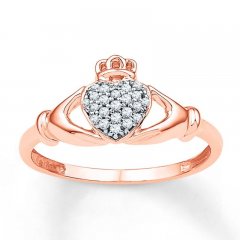 Diamond Claddagh Ring 1/10 ct tw Round-cut 10K Rose Gold