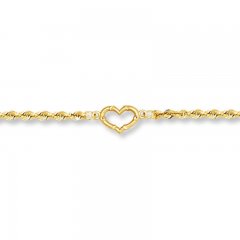 Heart Anklet 14K Yellow Gold 10-inch Length