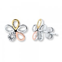 Flower Earrings 1/15 ct tw Diamonds Sterling Silver/10K Gold