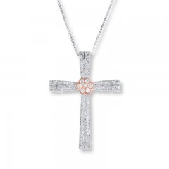 Diamond Cross Necklace 5/8 ct tw Round-cut 14K Two-Tone Gold