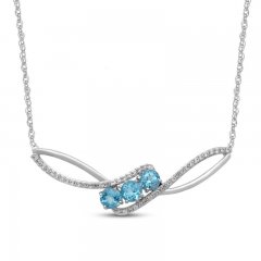 Blue Topaz & White Lab-Created Sapphire Three-Stone Necklace Sterling Silver 18"