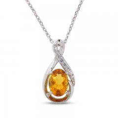 Citrine & White Lab-Created Sapphire Necklace Sterling Silver 18"