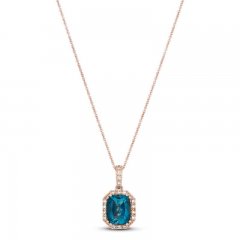 Le Vian Blue Topaz Necklace 1/6 ct tw Diamonds 14K Strawberry Gold 18"