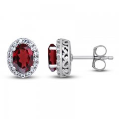 Garnet & White Lab-Created Stud Earrings Sterling Silver