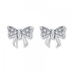 Diamond Bow Earrings 1/15 ct tw Round-cut Sterling Silver