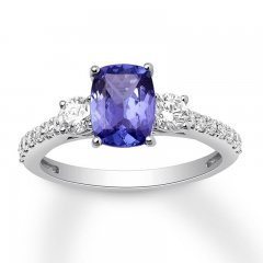 Tanzanite Three-Stone Ring 1/2 ct tw Diamonds 14K White Gold