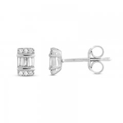 Diamond Earrings 1/8 ct tw Round/Baguette 10K White Gold