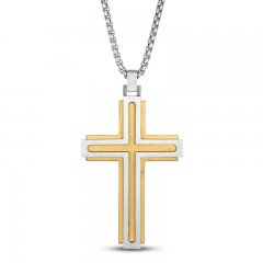 Men's Cross Necklace Gold Ion Plating Stainless Steel 24"