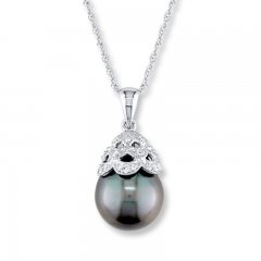 Cultured Pearl Necklace 1/20 ct tw Diamonds 10K White Gold