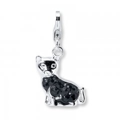 Cat Charm Black Crystals & Enamel Sterling Silver