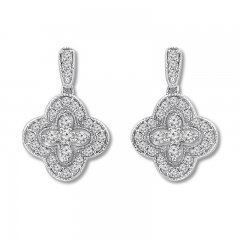 Diamond Drop Earrings 3/4 ct tw Round-cut 10K White Gold