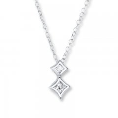 Diamond Necklace 1/6 ct tw Princess-cut 10K White Gold