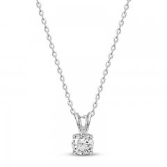 Solitaire Diamond Necklace 1/2 ct tw Round-cut 14K White Gold 18"