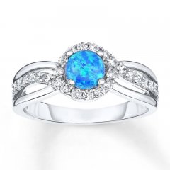 Lab-Created Blue Opal Ring White Topaz Sterling Silver