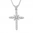 Diamond Cross Necklace 1/2 ct tw Round/Baguette 10K White Gold