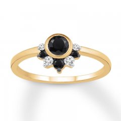 Black & White Diamond Ring 3/8 ct tw Round-cut 10K Yellow Gold