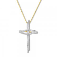 Diamond Cross Necklace 1/2 ct tw Round-cut 10K Yellow Gold