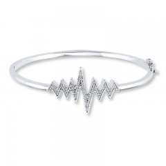 Heartbeat Bangle Bracelet 1/8 ct tw Diamonds Sterling Silver