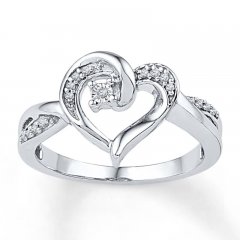 Diamond Heart Ring 1/15 ct tw Round-cut Sterling Silver