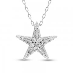 Diamond Star Necklace 1/4 ct tw Round and Baguette-cut 10K White Gold 18"