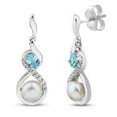 Freshwater Pearl & Topaz Earrings Sterling Silver