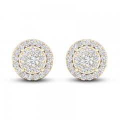 Diamond Halo Stud Earrings 1 ct tw Round-Cut 10K Yellow Gold