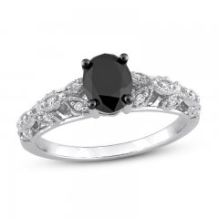 Black & White Diamond Engagement Ring 1 ct tw Oval/Round 14K White Gold