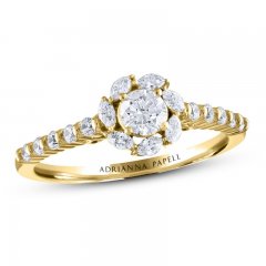 Adrianna Papell Diamond Engagement Ring 5/8 ct tw Round/Marquise 14K Yellow Gold