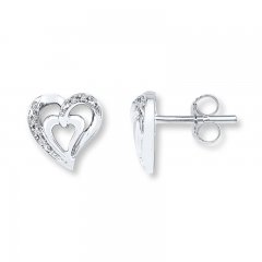 Heart Earrings Diamond Accents Sterling Silver