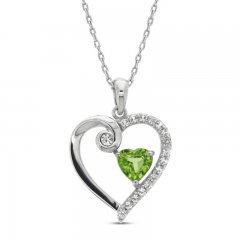 Peridot & White Lab-Created Sapphire Heart Necklace Sterling Silver 18"