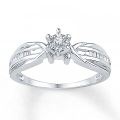 Diamond Promise Ring 1/6 ct tw Baguette/Round Sterling Silver