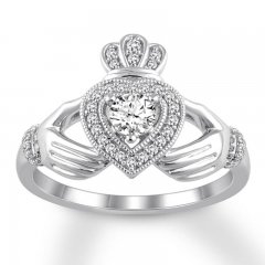 Claddagh Diamond Engagement Ring 3/8 ct tw 14K White Gold