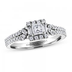 Adrianna Papell Diamond Engagement Ring 5/8 ct tw Princess/Baguette/Round 14K White Gold