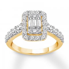 Diamond Engagement Ring 1 ct tw Baguette/Round 14K Yellow Gold