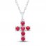 Lab-Created Ruby Cross Necklace Sterling Silver 18"