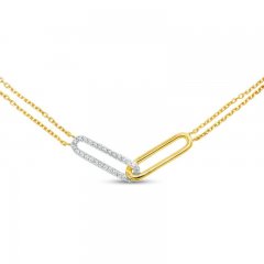 Diamond Paperclip Necklace 1/8 ct tw Round-cut 10K Yellow Gold