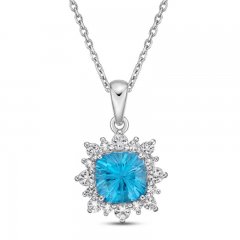 Luminous Cut Swiss Blue Topaz & White Topaz Starburst Necklace Sterling Silver 18"