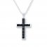 Men's Cross Necklace Leather Accent Stainless Steel