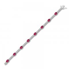 Lab-Created Ruby & Lab-Created White Sapphire Bracelet Sterling Silver 7.25"