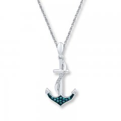 Anchor Necklace 1/15 ct tw Blue Diamonds Sterling Silver