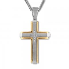 Men's Diamond Cross Necklace 1/10 ct tw Stainless Steel 22"