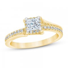 Diamond Engagement Ring 3/4 ct tw Princess/Round 14K Yellow Gold